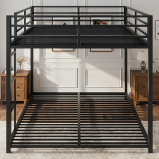 Sunvega Full over Full Metal Bunk Bed with Ladder and Guardrail for Bedroom