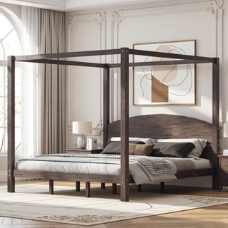 Sunvega King Size Canopy Platform Bed with Headboard and Sturdy Support Legs