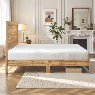 Sunvega Natural Finish Full Bed with Headboard Footboard and Rails