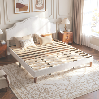 Sunvega King Size Upholstered Platform Bed with Adjustable Linen Headboard