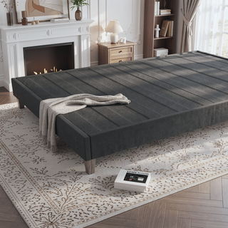 Sunvega Easy Assembly Modern Faux-Wood Legs Fabric Covered Twin Bed Frame