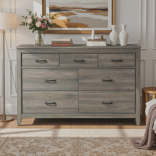 Sunvega Dark Gray Finish Transitional Look 1pc Dresser of 7 Drawers Industrial Rustic Modern Style Bedroom Furniture