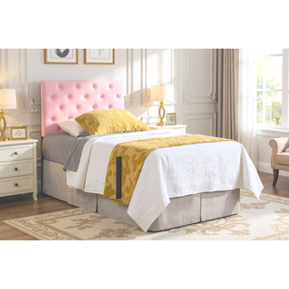 Sunvega Pink Faux Leather Tufted Panel Headboard with Adjustable Height