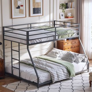 Sunvega Twin Over Full Metal Bunk Bed with Removable Stairs for Teens and Adults