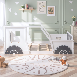 Sunvega Twin Size Blue Classic Car-Shaped Platform Bed with Wheels