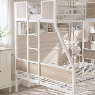 Sunvega Twin Over Full Metal Bunk Bed with Trundle and Guardrail for Bedroom