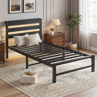 Sunvega Twin Size Heavy Duty LED Bed Frame with USB Charging and Headboard