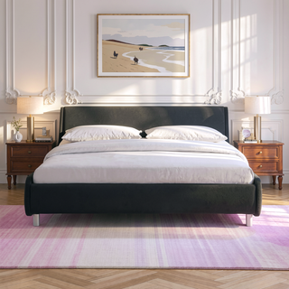 Sunvega Faux Leather Upholstered Queen Size Platform Bed Frame with RGB LED Lighting