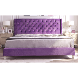 Sunvega Elegant Purple Transitional King Size Bed with Padded Headboard