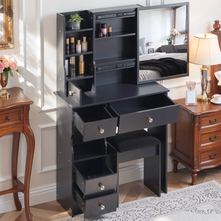 Sunvega Small Space Left Drawer Desktop Vanity Table with Cushioned Stool