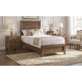 Sunvega Brown Cherry Finish Contemporary Fabric Panel Bed in One Box