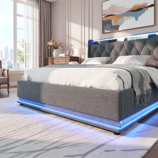 Sunvega Full Size Upholstered Bed with 360 LED Lighting Hydraulic Storage and USB Charging