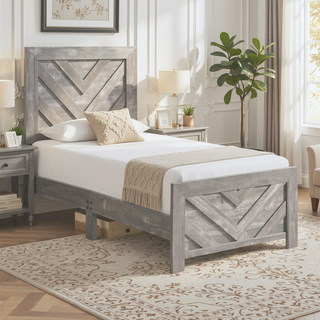 Sunvega Natural Finish Full Bed with Headboard Footboard and Rails