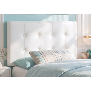 Sunvega White Leather Look Upholstered Twin Size Button Tufted Headboard for Bedroom