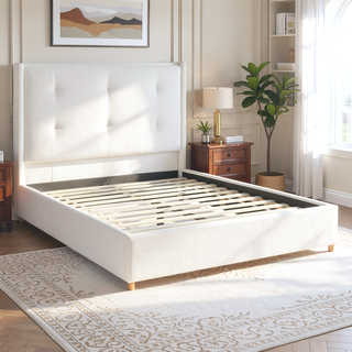 Sunvega King Platform Bed Frame with Cushioned Headboard and Solid Wood Feet