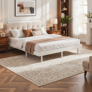Sunvega Modern Floating Platform Bed Frame in Walnut with Sturdy Wood Construction