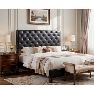 Sunvega Pink Faux Leather Tufted Panel Headboard with Adjustable Height