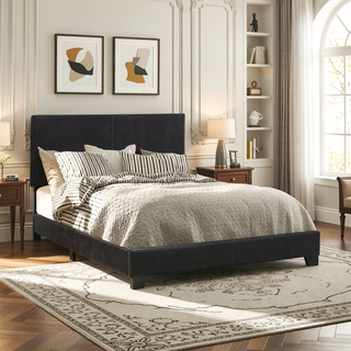 Sunvega Low Profile Leatherette Upholstered Twin Panel Bed with Stitched Details