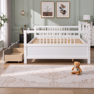 Sunvega Full Size Wood Daybed with Two Drawers for Extra Storage Space, White