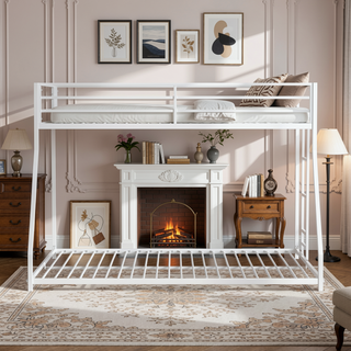 Sunvega Twin Over Full Low Bunk Bed with Reversible Ladder in Matte White Finish