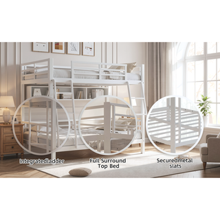 Sunvega Multi-Functional Square Tube Iron Bunk Bed with Full-Size Upper and Lower Beds