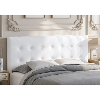 Sunvega Queen Size Upholstered Headboard in White Leather Look Fabric