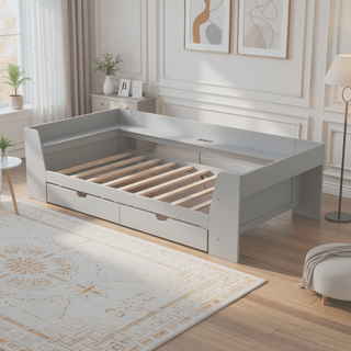 Sunvega Twin Size Daybed with Storage Shelves, Drawers, and Built-In Charging Station
