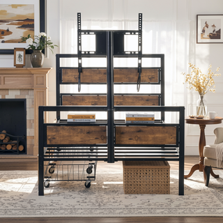Sunvega Twin Size Metal Platform Bed with MDF Headboard and Two Storage Drawers