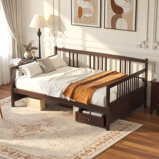 Sunvega Espresso Full Size Daybed with Support Legs and Storage Space