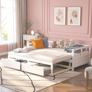 Sunvega Extending Daybed with Trundle for Spontaneous Guests from Twin to King Size