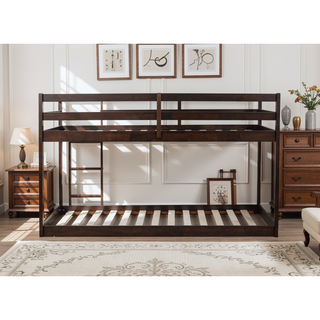 Sunvega Twin over Twin Solid Wooden Bunk Bed with Ladder and Strengthened Slats