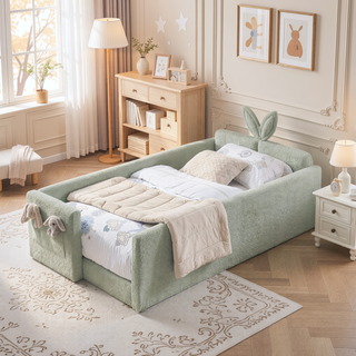Sunvega Twin Size Upholstered Platform Bed with Cute Rabbit Ear Shaped Headboard