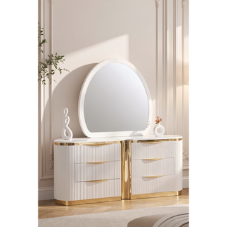 Sunvega White and Gold Six-Drawer Dresser with Soft-Closing Ball-Bearing Drawers