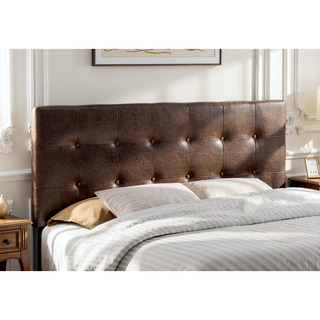 Sunvega Button Tufted Upholstered Brown Leather Look Headboard for Full Size Bed
