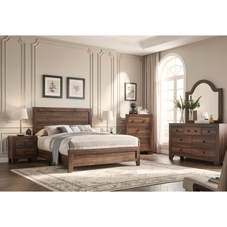 Sunvega Brown Cherry Finish Contemporary Fabric Panel Bed in One Box
