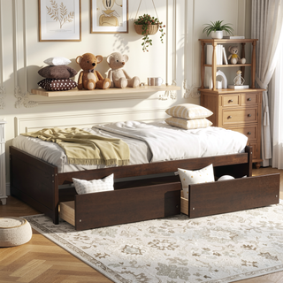 Sunvega Twin Size Bed with 2 Drawers and Wheels for Spacious Storage