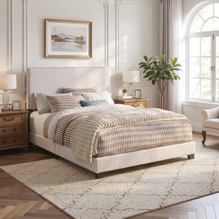 Sunvega Full Bed with Nailhead Trim and Solid Wood Legs in Modern Black Finish