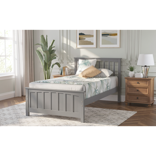 Sunvega Twin Size Wood Platform Bed with Headboard and Footboard for Bedroom