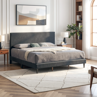 Sunvega White Faux Leather Upholstered Queen Bed with Adjustable Headboard