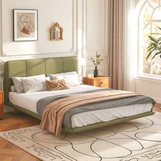 Sunvega Floating Bed Frame with Modern PU Leather Upholstery and Remote LED Lights Queen Size