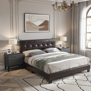 Sunvega Queen Size Brown Faux Leather Contemporary Rectangle Headboard