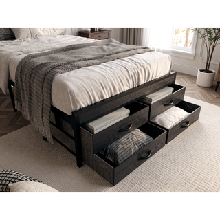 Sunvega Twin Bed Frame with Storage Headboard LED Lights Charging Station Drawers