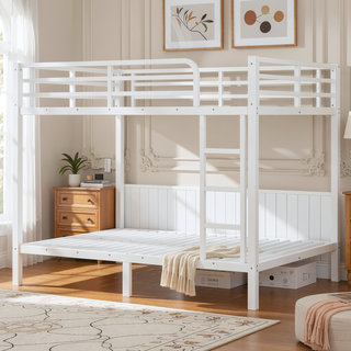 Sunvega Metal Full over Full Bunk Bed for Teens and Adults with Noise Reduction and Storage