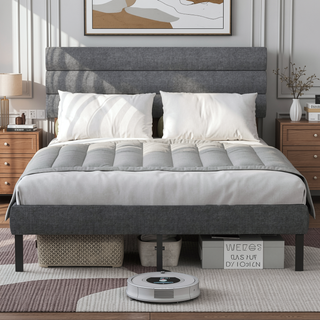 Sunvega Full Size Upholstered Platform Bed Frame With Headboard and 14'' Storage