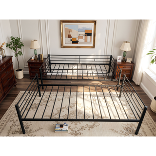 Sunvega Twin over Twin Bunk Bed with Metal Frame and Guardrails for Safety