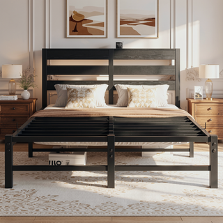 Sunvega Twin Size Heavy Duty LED Bed Frame with USB Charging and Headboard