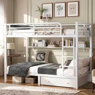 Sunvega Metal Full over Full Bunk Bed for Teens and Adults with Noise Reduction and Storage