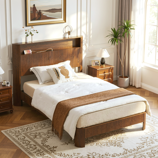 Sunvega Queen Size Bed Frame with Storage Headboard and Built-in Charging Station
