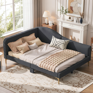 Sunvega Modern Upholstered Twin Daybed with Headboard Armrest Linen Fabric