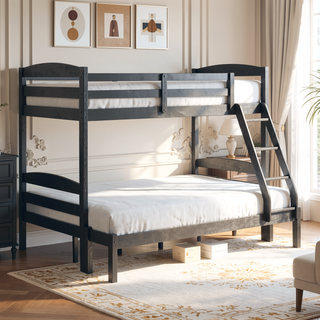 Sunvega Twin over Twin Bunk Bed with Guard Rails in Black Finish
